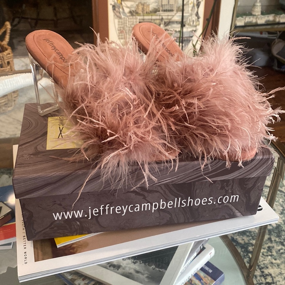 Jeffery Campbell Pink Feathered Heels (WORN ONCE!)